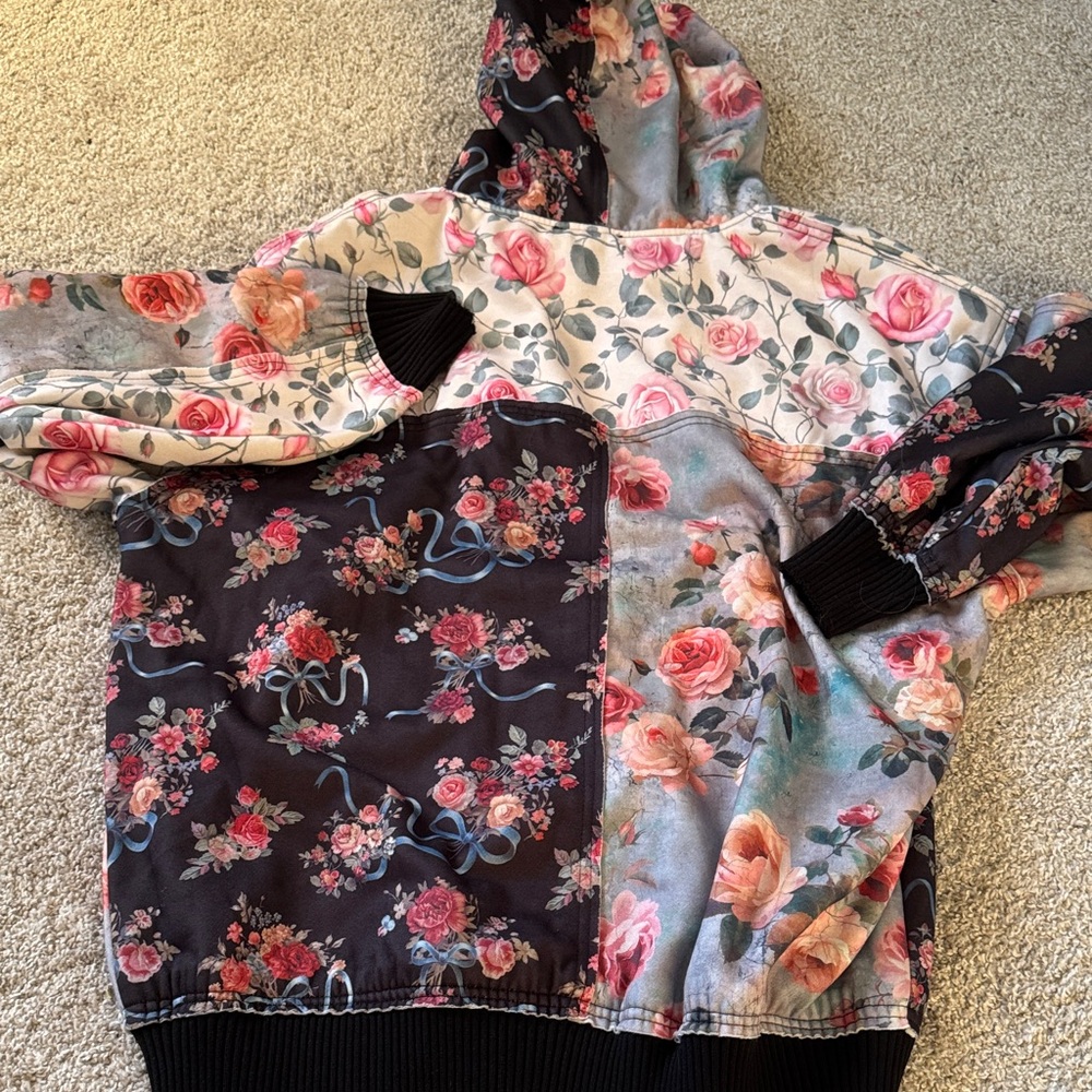 Current mood Dolls Kill Floral Hooded patchwork hoodie sweatshirt Jacket large - Picture 6 of 6